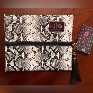 NWT Makeup Junkie snakeskin bag with tassel small